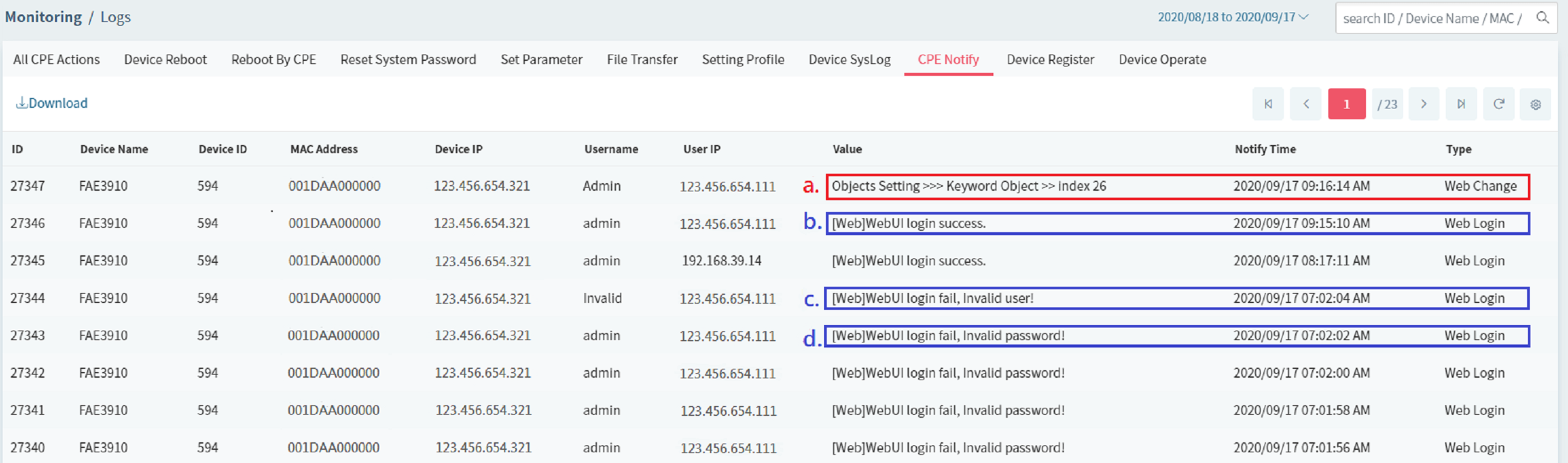 a screenshot of CPE Notify